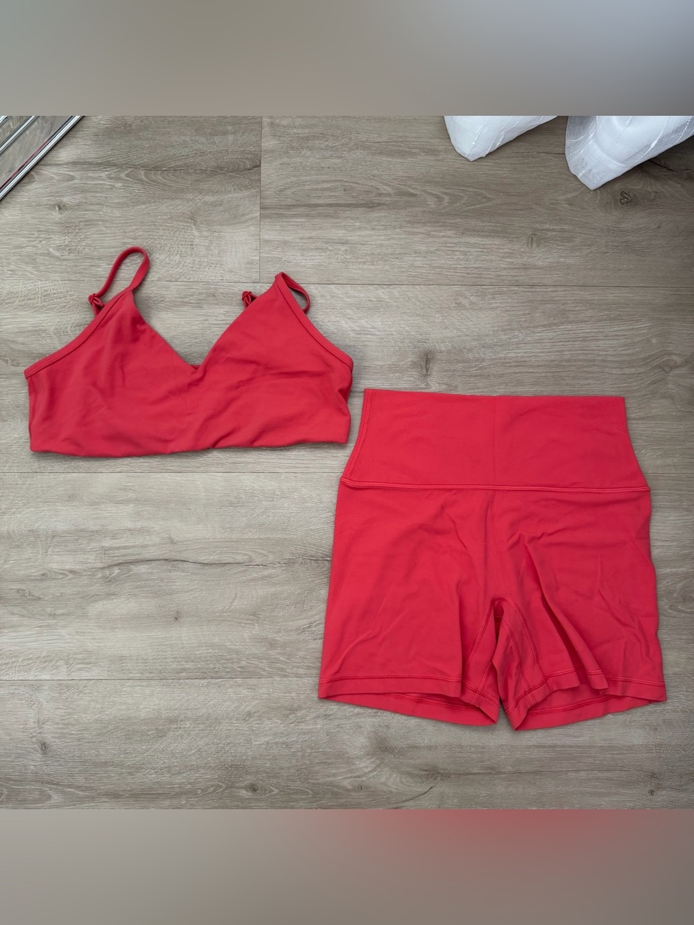 Aritzia BUTTER Hold Tight Bra Top And Shorts Set in Red